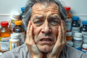 Férfi aggódik antipszichotikumok mellékhatásai miatt