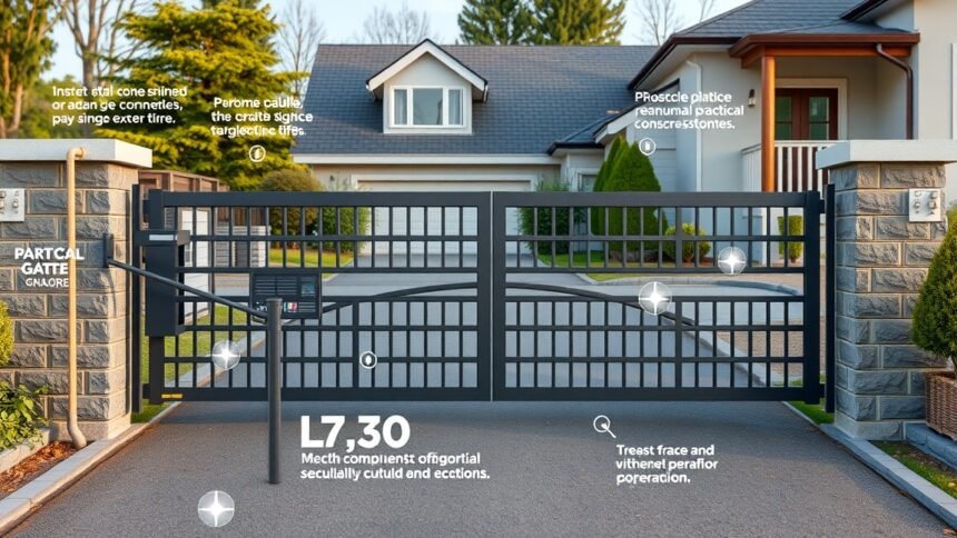 Úszókapu működésének bemutatása, modern otthon bejáratánál.