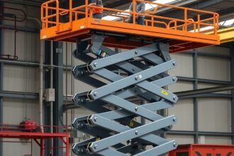 Ollós emelő működése magasba emeléshez az építőiparban