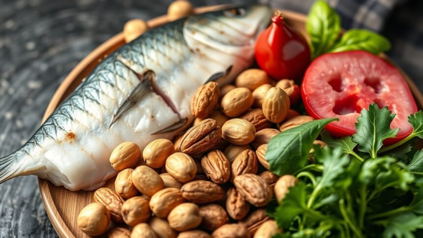 Egészséges táplálkozás kobaltban gazdag ételek: hal, dió, zöldségek