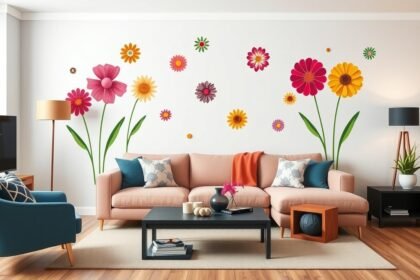 Friss virágos falmatricák otthoni dekorációhoz és belsőépítészethez