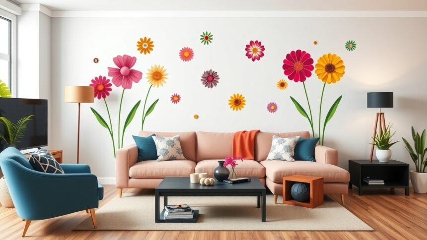 Friss virágos falmatricák otthoni dekorációhoz és belsőépítészethez