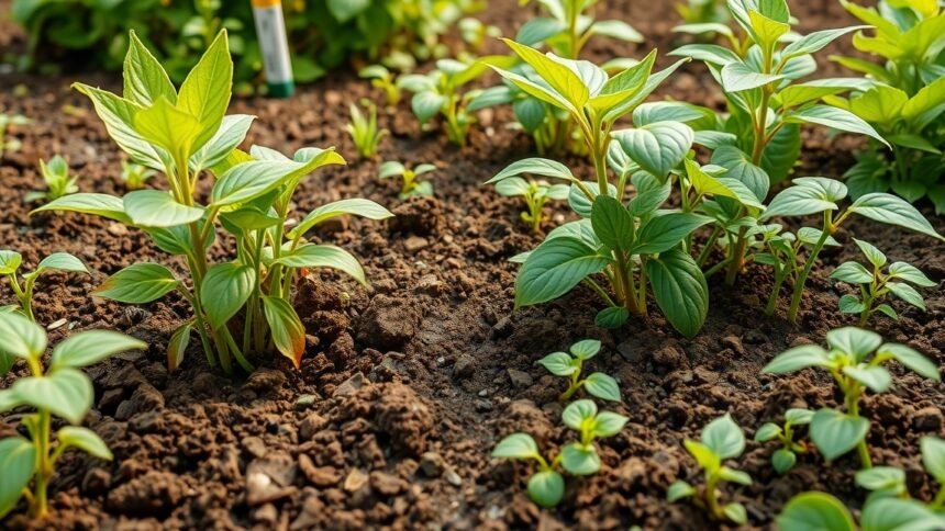 Bükkönyösi növények a termőföldön, egészséges fejlődéssel.