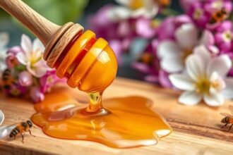 Friss méz virágokkal, méhek körében - természetes egészségügyi jótékony hatások