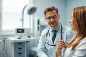 Orvos és páciens konzultációja egy modern rendelőben.