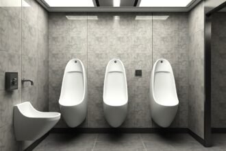 Vízmentes piszoárok modern fürdőszobai környezetben