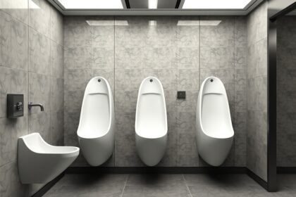 Vízmentes piszoárok modern fürdőszobai környezetben