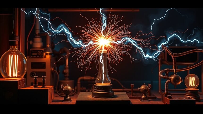 Az áram mágneses hatásának kísérlete laboratóriumi környezetben.