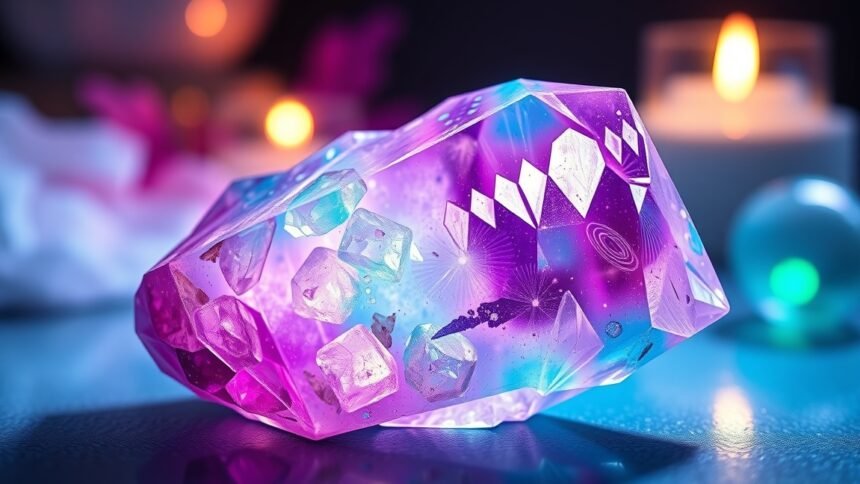Színes fluorit kristály energetikai védelmet nyújtó szépsége