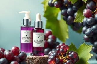 Szőlőkivonattal készült bőrápoló szérumok és szőlőfürtök