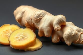 Friss gyömbérgyökér és szeletei, egészséges táplálkozáshoz