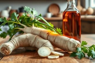 Ecetes torma és friss petrezselyem a konyhában, egészséges alapanyagok.