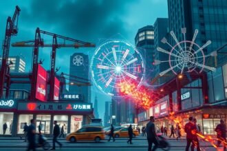 Modern városi táj új technológiákkal és építkezésekkel