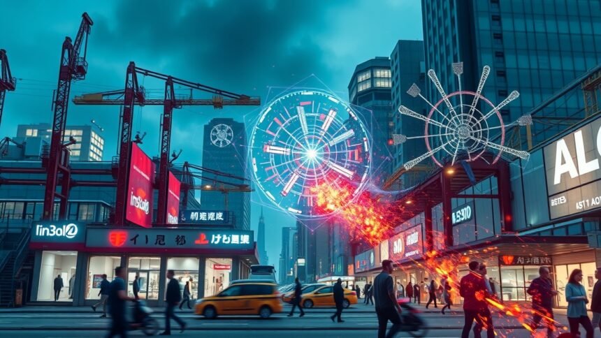 Modern városi táj új technológiákkal és építkezésekkel