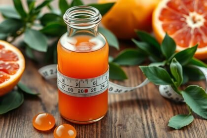 Grapefruit cseppek és friss grapefruit gyümölcsök