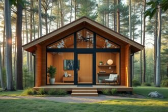 Modern házikó természetben, egészséges életmódhoz