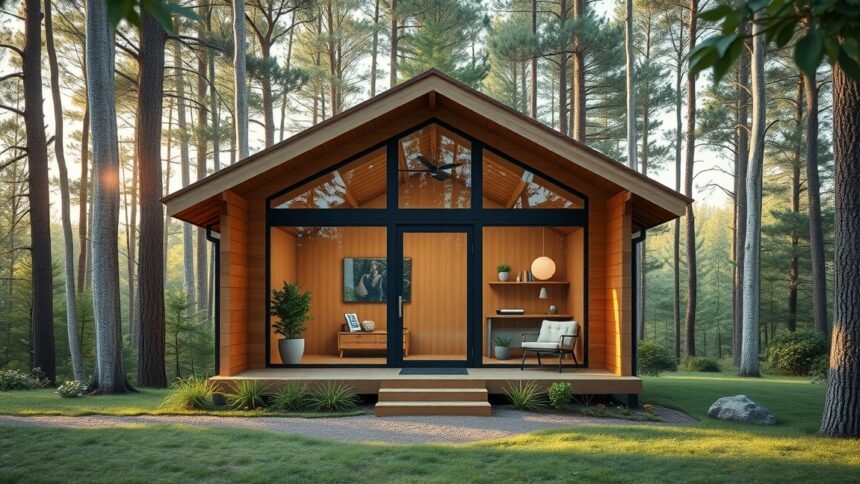 Modern házikó természetben, egészséges életmódhoz