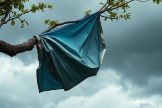 Vándorfólia a fán, figyelmeztető jel a használat veszélyeiről.