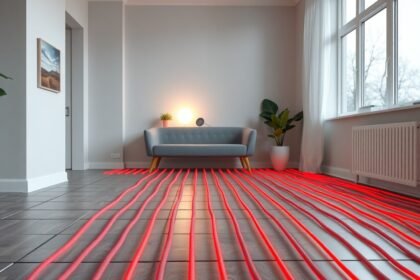 Modern padlófűtés rendszer egy otthonban, hangsúlyozva az egészségügyi kockázatokat.