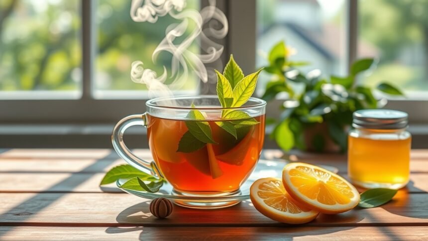 Friss tea citrommal és mézzel, természetes egészségmegőrzés.