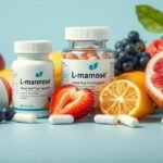 L-mannóz étrend-kiegészítők gyümölcsökkel és tablettákkal.
