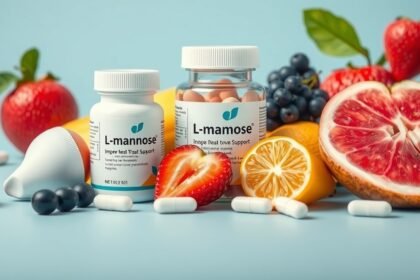 L-mannóz étrend-kiegészítők gyümölcsökkel és tablettákkal.