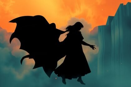 Női sziluett vágyakozó pózban, gyönyörű háttérrel.