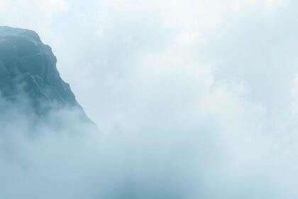 Felhők feletti hegyvonulat, modern és nyugodt táj.