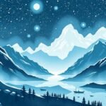 Montagnes et lac sous un ciel étoilé dans des tons bleus