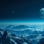 Légifelvétel víz alatti hegyekkel és teliholddal