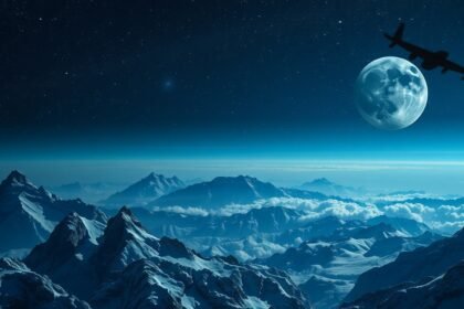 Légifelvétel víz alatti hegyekkel és teliholddal