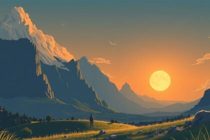 Naplemente a hegyekben, gyönyörű táj