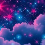 Csillagos égbolt és felhők látványa, színes csillagokkal.