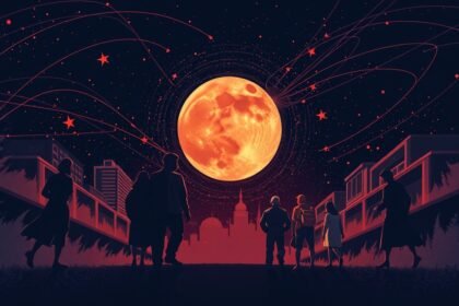 Emberek a telihold alatt csillagok között, energetikai feltöltődés