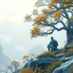 Egy férfi a természetben ül, csuklószorító használatához útmutató az egészség javításához.