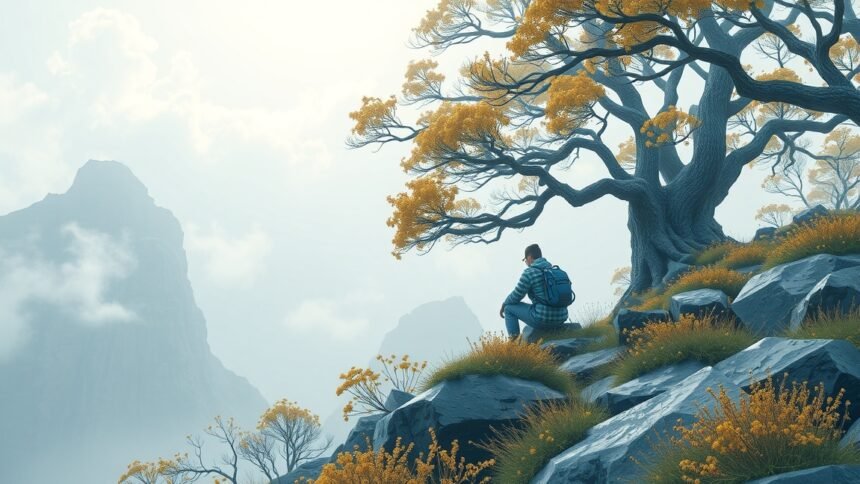 Egy férfi a természetben ül, csuklószorító használatához útmutató az egészség javításához.