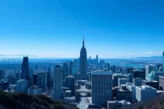 New York város panorámája nappali fényben, Empire State Building kiemelkedik.