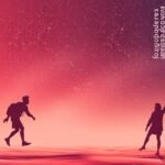 Két ember játszik a sivatagban, csodálatos napszak alatt.