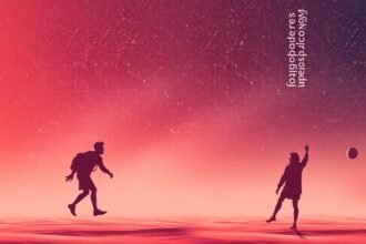 Két ember játszik a sivatagban, csodálatos napszak alatt.