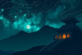 Látványos naplemente háttérben egy tradicionális épülettel