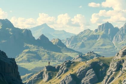 Hegyi táj, a természeti szépség közepette álló ember