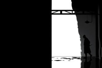 Sötét sziluett egy férfiról egy fehér háttér előtt