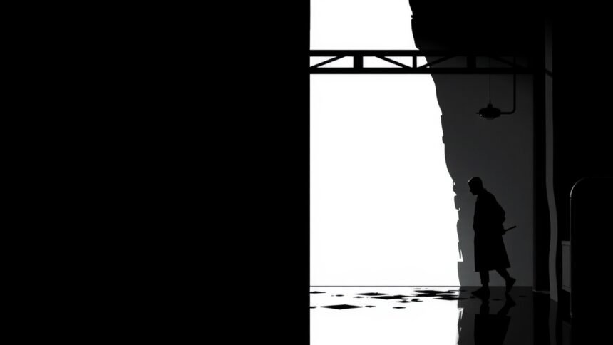 Sötét sziluett egy férfiról egy fehér háttér előtt