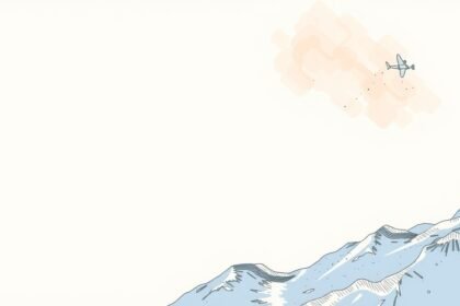 Szép hegyvidéki táj, repülőgép a kék égen.