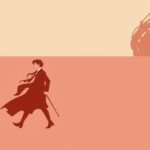 Stylish figure walking in a sophisticated outfit against a minimalistic background.