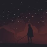 Sötét siluett egy férfiról, aki csillagos ég alatt áll.