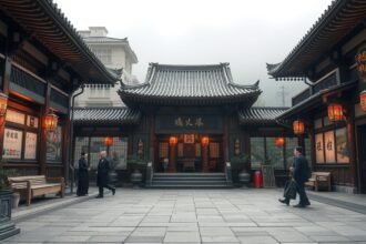 Tradicionális kínai épület gyönyörű megvilágítással