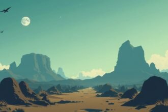 Csendes táj hegyekkel és holdfénnyel, békés környezet a meditációhoz.