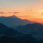 Naplemente hegyek mögött, színek és táj szépsége