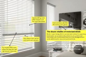 Motoros redőnyök belső térben, látható szöveggel és árakkal.